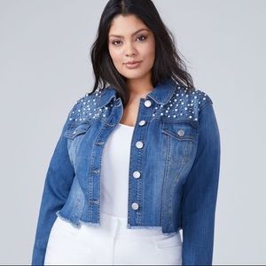 Lane Bryant Cropped Jean Jacket with Pearls